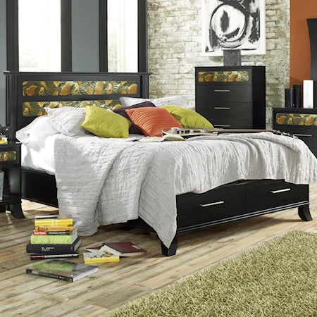 Twin Jupiter Black Headboard & Footboard Bed with Storage Drawers